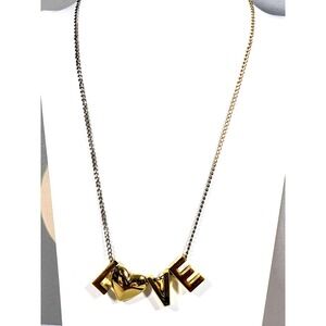 BCBGeneration LOVE Charm Necklace Gold Silver Tone 23"